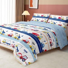 Cartoon Car Kids Comforter Set Twin,Construction Bedding Set Equipment Trucks...