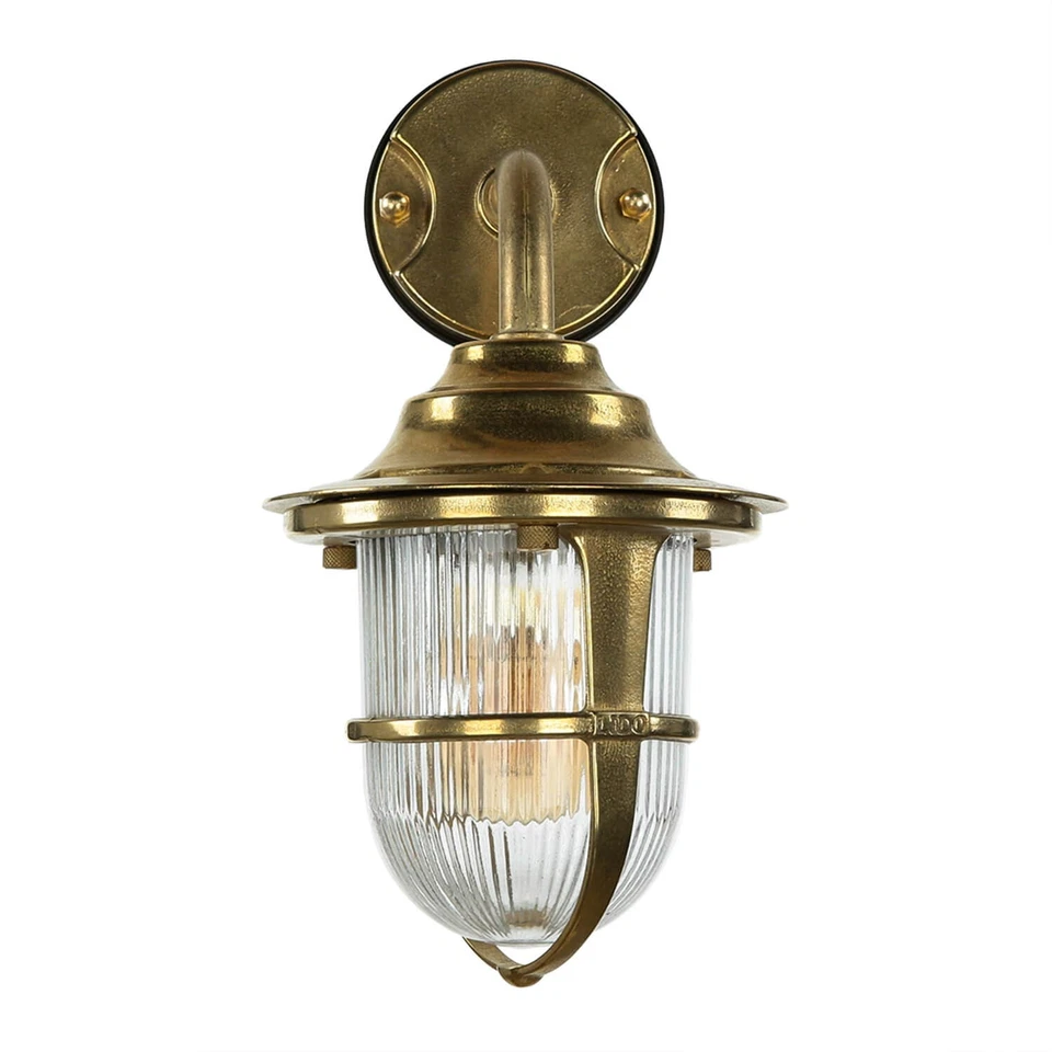 Außenleuchte aus Messing Riffelglas Maritime Laterne Schiffslampe Hof Haus Wand - Bild 3 von 4