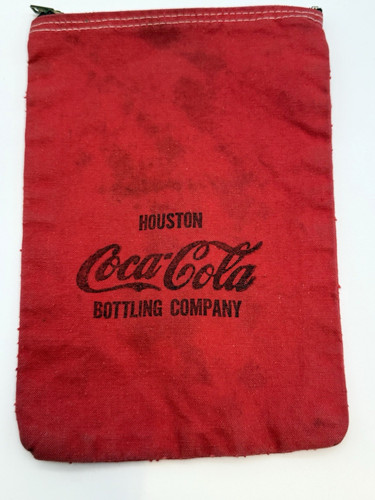 Vintage Coca-Cola Zipper Money Bank Bag HOUSTON TX TEXAS Cash Change Purse
