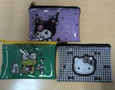 Sanrio Hello Kitty Keroppi Kuromi Plastic Pouch Set 3pcs 3.3x4.5in New