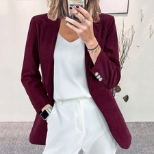 Women's Corduroy Blazer Tailored Jacket Casual Smart Office Coat Cardigan UK