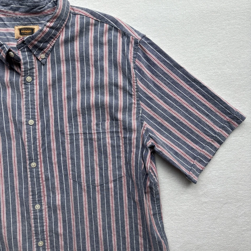 The Foundry Supply Co Men XLT Tall Short Sleeve Shirt Red Stripes 100% Cotton - Image 4 of 4