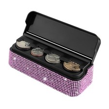 Bling Coin Holder for Car,4 Compartment Car Organizers and Storage with Pink