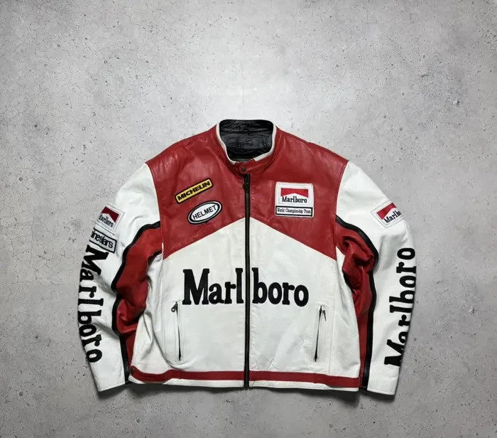 Marlboro Leather Racing Bomber Jacket Big Logo Rare | eBay