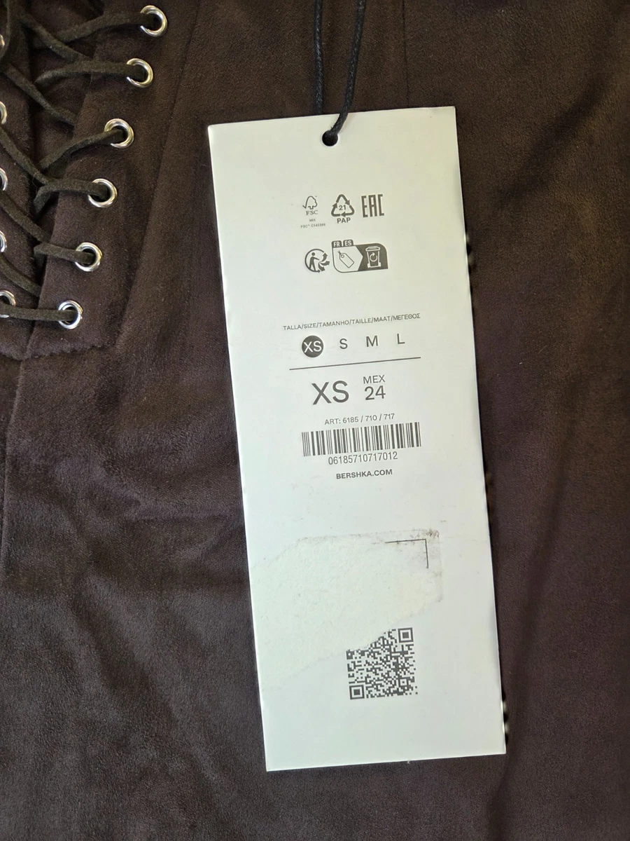 Minifalda Bershka de gamuza sintética con tachuelas para mujer XS UK 4-6 marrón occidental