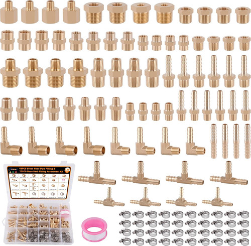120Pcs Brass Hose Pipe Fitting & Hose Barb Kit for Air/Fuel/Water/Oil Hose