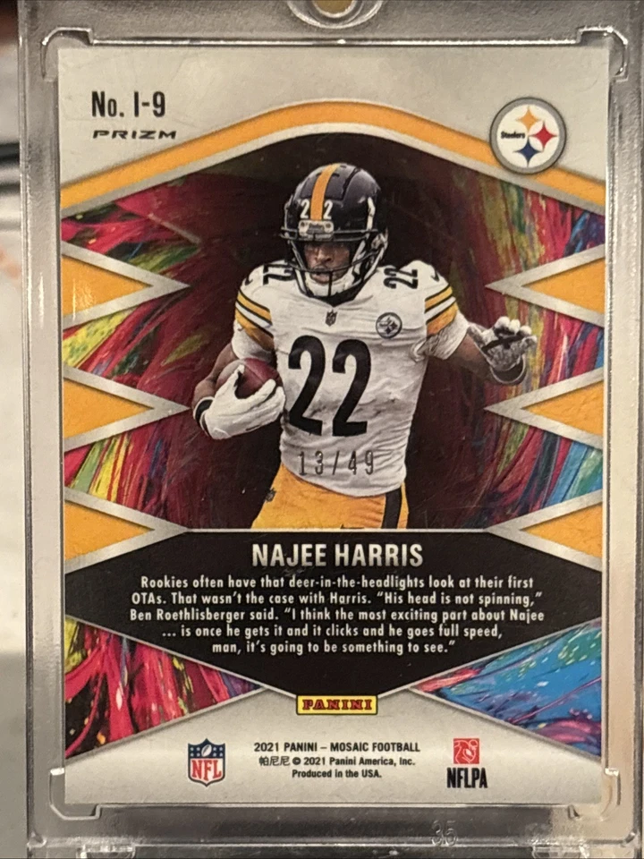 2021 Panini Mosaic - Introductions Najee Harris #I-9 Purple Mosaic Prizm RC /49 - Image 2 of 3