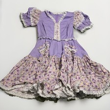 Vintage Purple Floral Prairie Lace Victorian Floral V Neck Dress Sz Extra Small