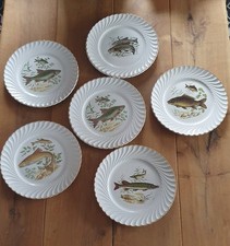 Lot de 6 assiettes  en faïence Luneville KG motif poisson péche années 50