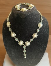 Costume Faux Turquoise And White Bead Silver tone Necklace With Bracelet Set