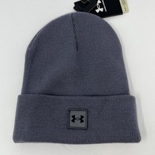 Under Armour Mens Cuffed Fold Beanie w/ Logo Winter Hat Cap Toboggan Gray Grey