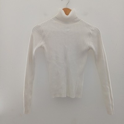 Gap Stretch Pullover XS weiß Langarm hochgeschlossen Polo Rollkragen gerippt 6 8