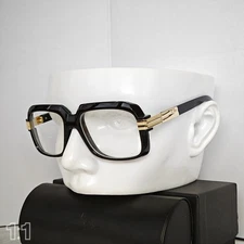 Cazal Sunglasses Glasses Black Golden Frame Clear Lens Unisex Hiphop + Case