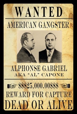 Ontrada Holzschild 30x40cm Wanted Al Capone Mafia Dead Or Alive Holz Schild