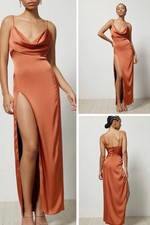 Lexi Mila Maxi Dress 14AU/UK 10US Satin Cowl Neck Copper Romantic Evening