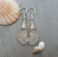Hawaiian Jewelry Sea Glass Earrings, Wire Crystal Earrings, Sea Glass Jewelry