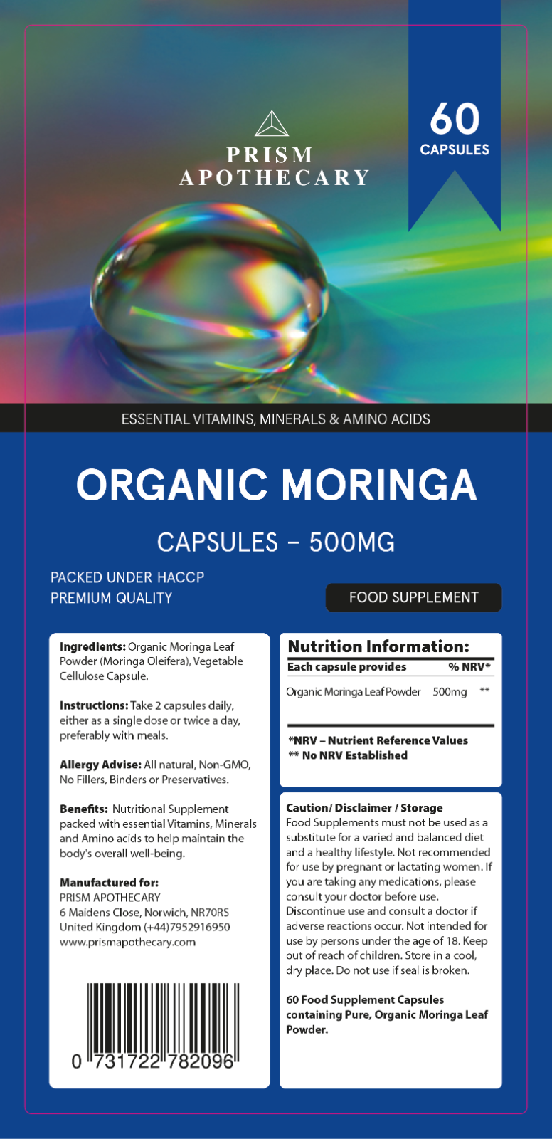 Moringa Oleifera 500mg - 60 Natural Vegan Capsules