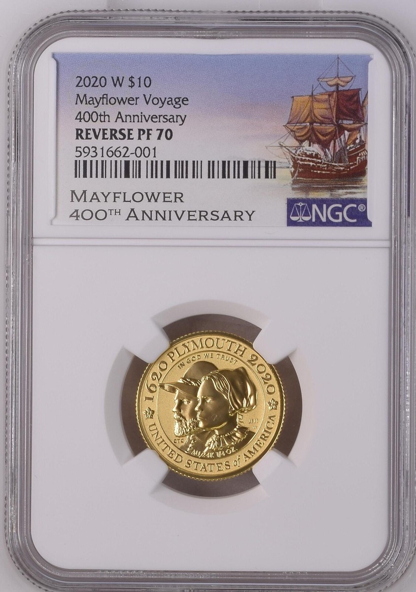 2020 W $10 Mayflower Voyage 400th Anniversary 24K GOLD Reverse NGC