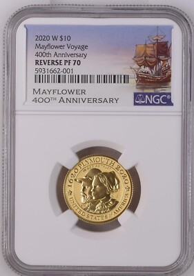 2020 W $10 Mayflower Voyage 400th Anniversary 24K GOLD Reverse NGC