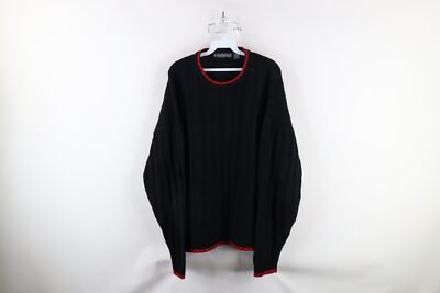 Vintage 90s Streetwear Mens XL Blank Chunky Ribbed Knit Crewneck Sweater Black