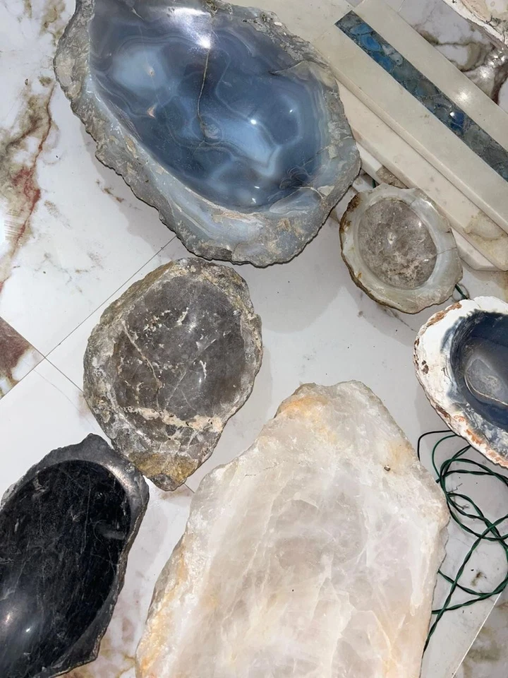 Hecho a mano. Lavabo de ágata gris de una sola paz, recipiente de una sola piedra, fregadero de ágata, Foto 3 de 3