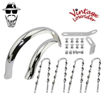VintageLowrider 16"Flared Adjustable Ducktail Chrome Fender Set W/Twisted Braces