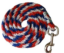 Pony Nylon poly round Lead Rope 70 inches w/ Steel Swivel Snap - red/white/blue
