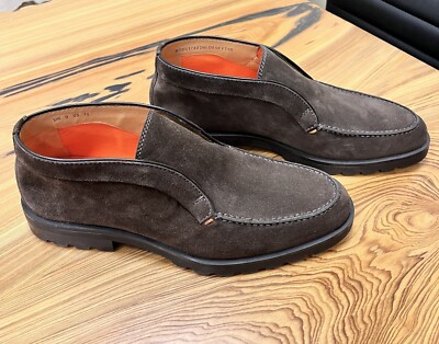 Santoni Mens Luxury Brown Suede Slip On Chakka Boots Size 10M