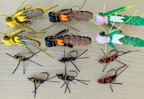 Hopper/Dropper Fliegenkombinationen 6 Hoppers Gr. #4 6 Pat's Nymphen Gr. #10 3 Farben Ea.