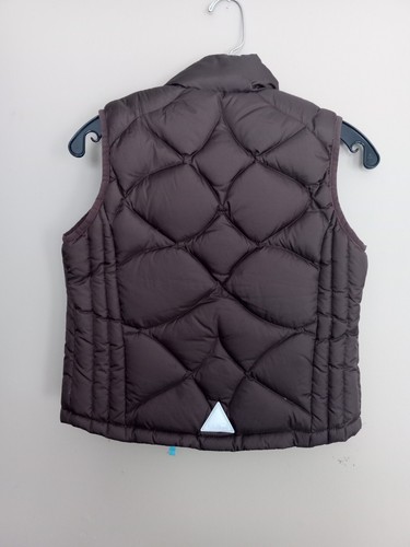 LL Bean Puffer Vest Quilted Girls Small 8 Dark Brown Blue Goose Down EC - Picture 8 of 11