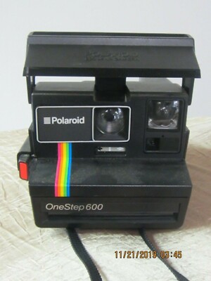 VINTAGE POLAROID ONE STEP 600 LAND CAMERA RAINBOW STRIPE GREAT CONDITION  !!!