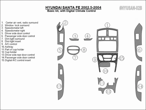 HYUNDAI SANTA FE FIT 2002-2004 RHD LHD COCHE MADERA Digital A/C KIT EMBELLECEDOR TABLERO Foto 2 de 4