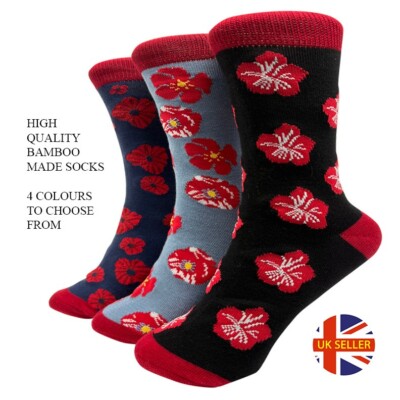 Red Poppy Flower Bamboo Socks Soft Warm Women Ladies Gift Floral Best  Quality UK