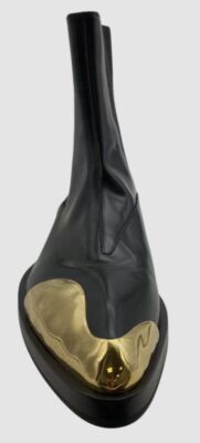 Jil Sander Women's Black Gold-Toe Leather Bootie Boot Right Shoe
