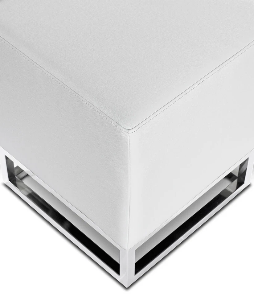 Quadratischer Sitzhocker Hocker Leder Weiß auf poliertem Edelstahlfuß Qualität - Bild 2 von 2