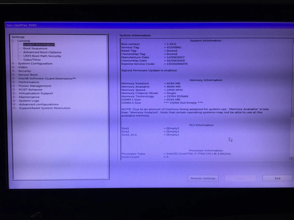 Dell Optiplex 3050 Intel Core i7-7700 3.60GHz 8GB RAM - No HDD or SSD - Image 2 of 4