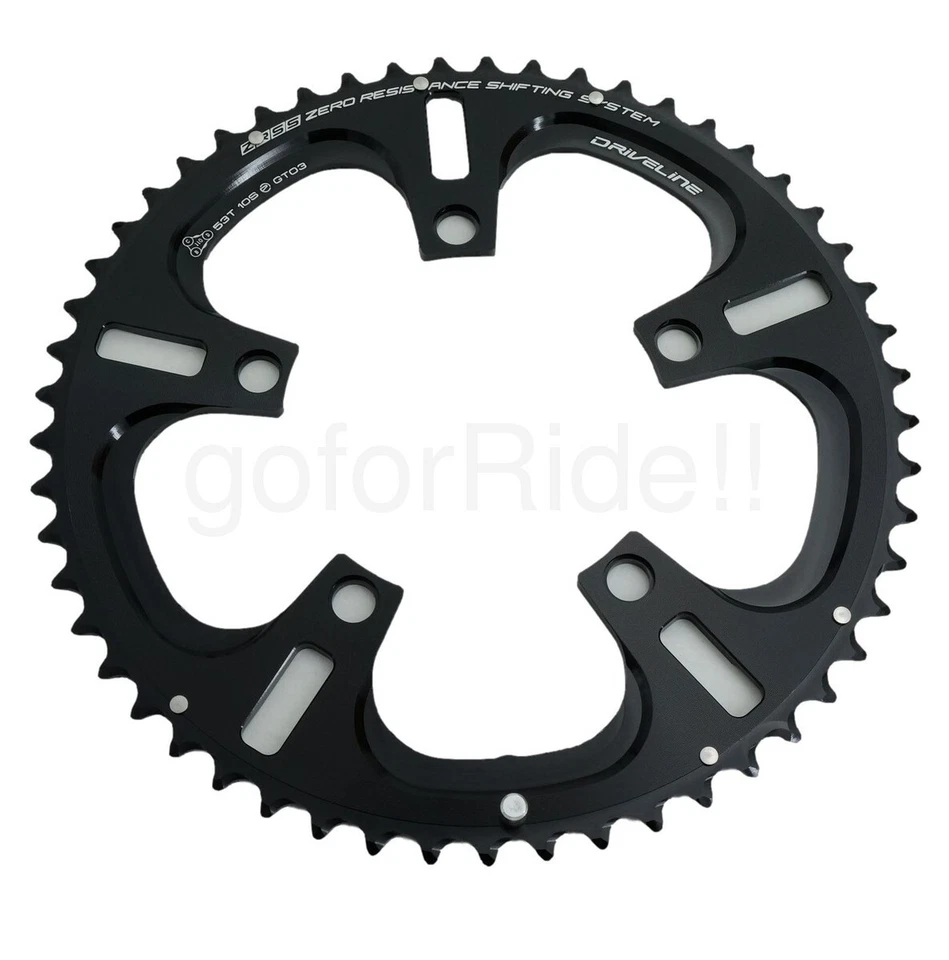 Plato DRIVELINE 53T CX/Bicicleta de Carretera 7075 AL BCD 110, Negro/Plateado, para 2x10 Velocidades Foto 2 de 4