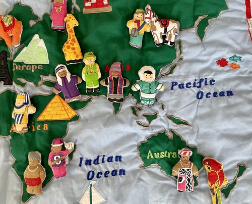 Fabric International Map~Removable Embroidered Ethnic People Around the World - Picture 5 of 14