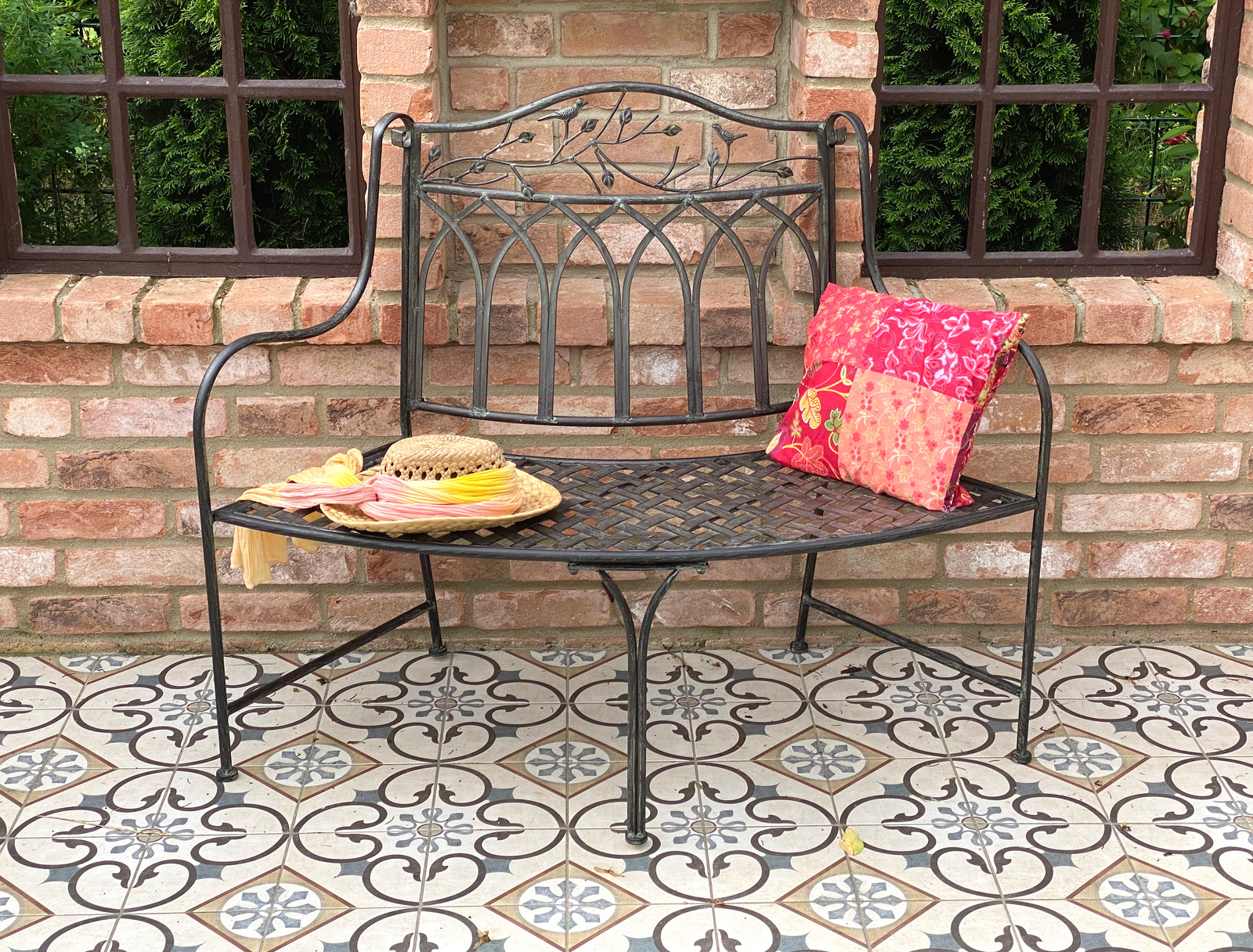 Gartenbank Wetterfest Halbrund aus Metall Braun 96002