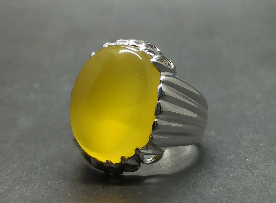 Anillo natural yemení amarillo profundo Aqeeq plata esterlina 925 hecho a mano con puntas de ágata Foto 4 de 4