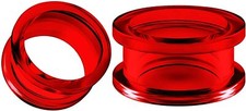 PAIR RUBY RED UV ACRYLIC SCREW ON EAR PLUGS GAUGES FLESH TUNNELS 12g 8g 6g 4g 2g