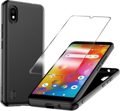 for Boost Mobile Bounce Case with Tempered Glass Screen Protector Silicone Bumpe
