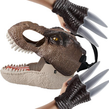 T-Rex Mask and Claw Set, Realistic Design with Dino Roars, Adjustable Strap, Non