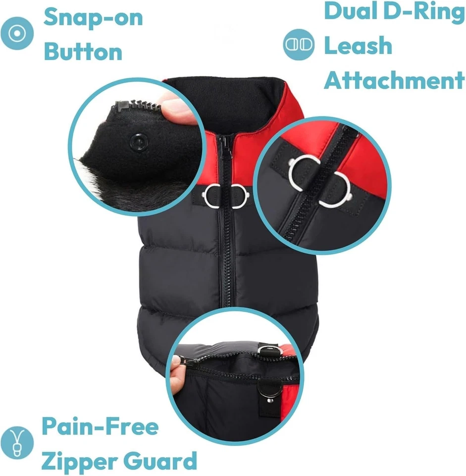 Gooby Padded Cold Weather Vest for Small Dogs Safe Fur Guard Zipper Size Large - Image 4 of 4