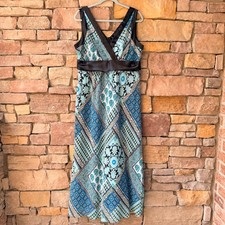 Y2K VTG 16 Patchwork Paisley Satin Trim Empire Waist Babydoll Maxi Dress Boho