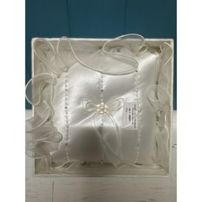 DAZZLE White Satin Ring Bearer Pillow Rhinestone Flower Bow Wedding Ceremony