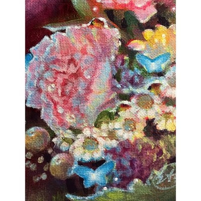 Original Floral Butterfly painting round art flower surreal Bouquet US Artettina