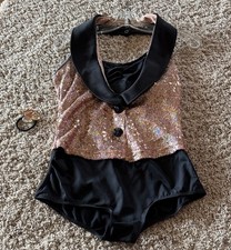 Weissman Dance Costume Rose Gold Sequins Black One Piece Leotard Adult Medium