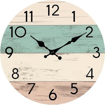Wall Clock Silent Non-Ticking Wooden Clocks Battery Operated 8 Inch G_green