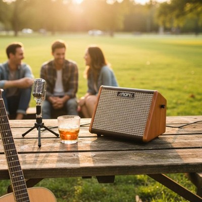 Tragbarer Akustikgitarrenverstärker Mikrofoneingang für Draußen, Gitarristen